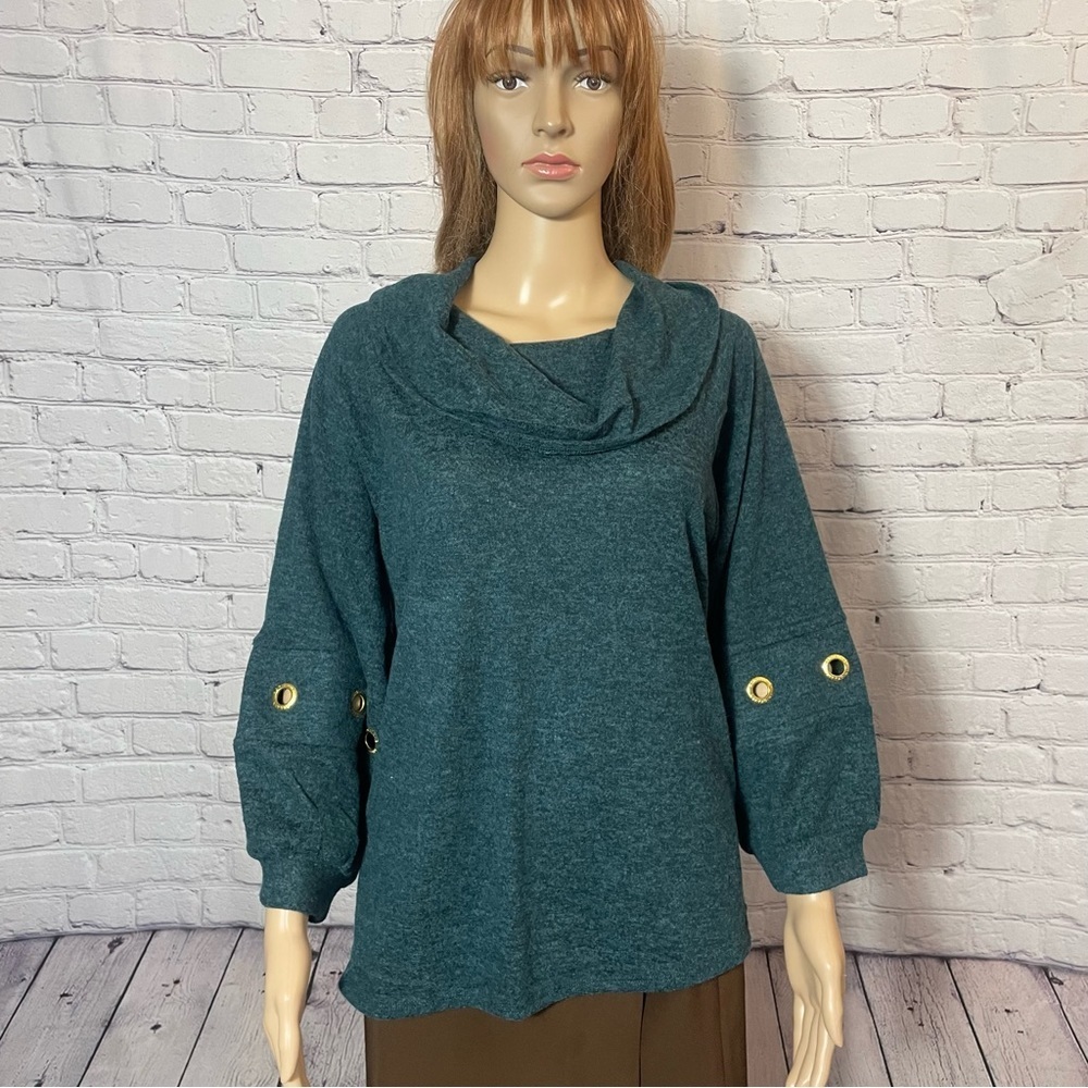 NWT New Adrienne Vittadini Green Cowl Neck 3/4 Sleeve Soft Top Size XL